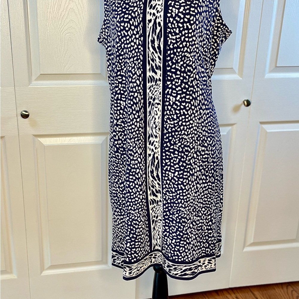 MICHAEL KORS  Size OX Border True Navy Leopard Print Stretch Jersey Dress - Picture 2 of 16